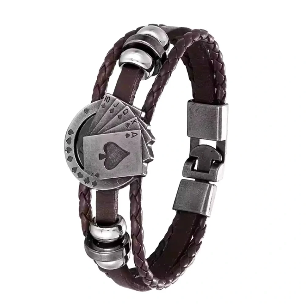 Vintage Multi-layer Leather Woven Poker Bracelet Charming Men's Bracelet New